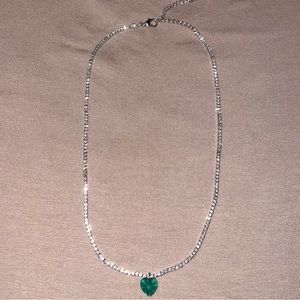 Green Heart Pendant Rhinestone Necklace